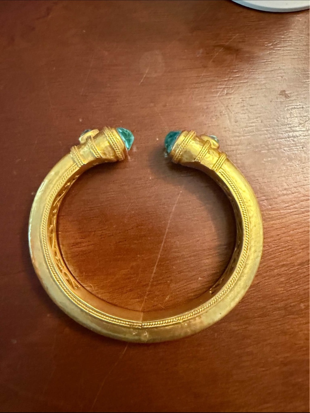 Julie Vos Gold Cuff Bracelet with Teal Stone Terminals